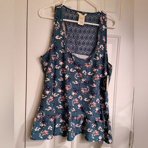 NWT Lucky Brand Floral Green Tank XL